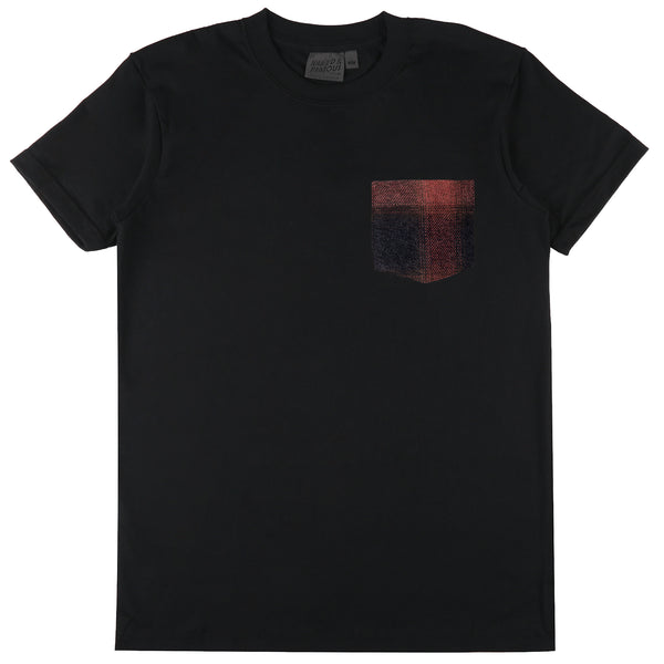 Pocket Tee - Black + Tweedy Cotton Vintage Brushed - Red | Naked & Famous Denim