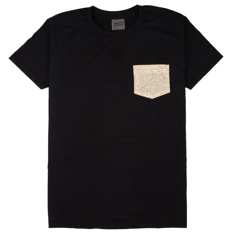 Pocket Tee - Black- Bell Flowers - Cream | Naked & Famous Denim