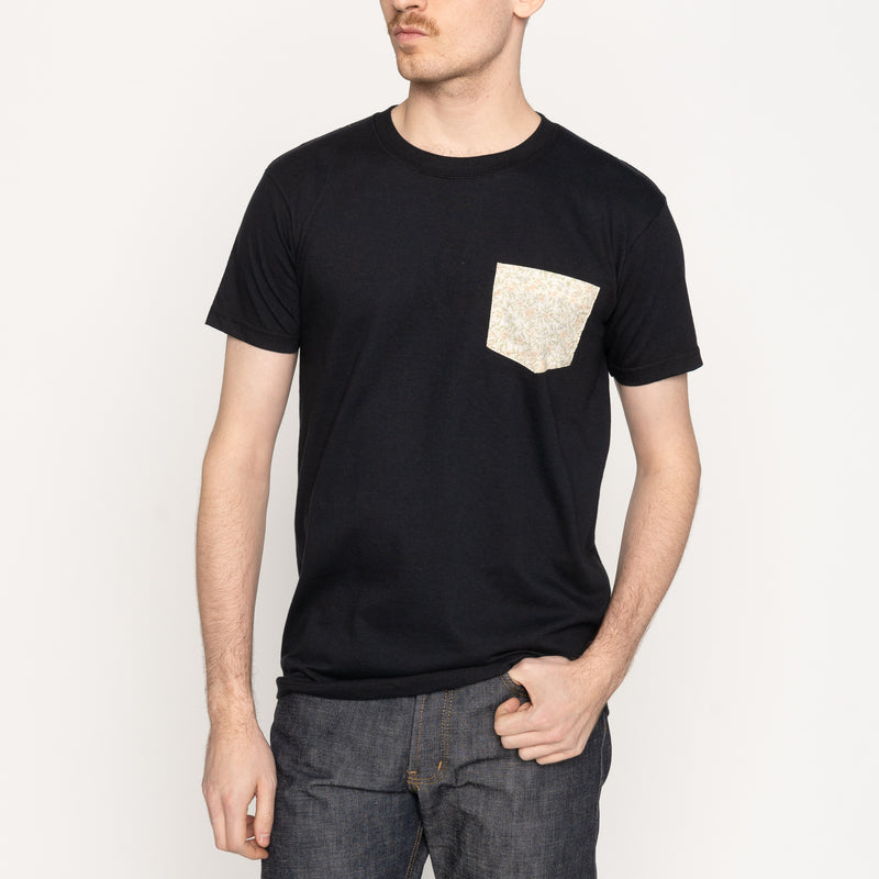 Pocket Tee - Black- Bell Flowers - Cream | Naked & Famous Denim