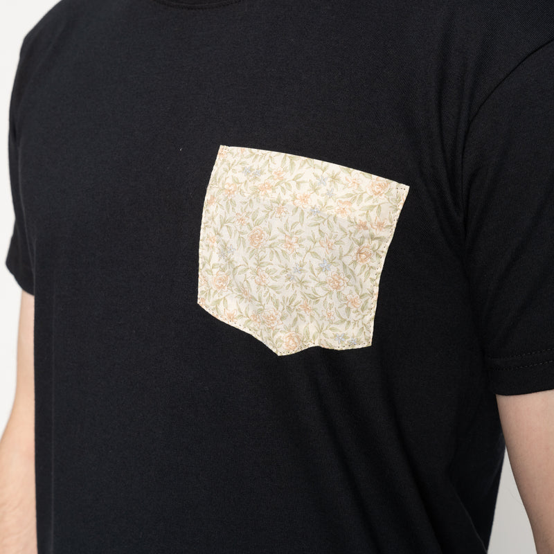 Pocket Tee - Black- Bell Flowers - Cream | Naked & Famous Denim