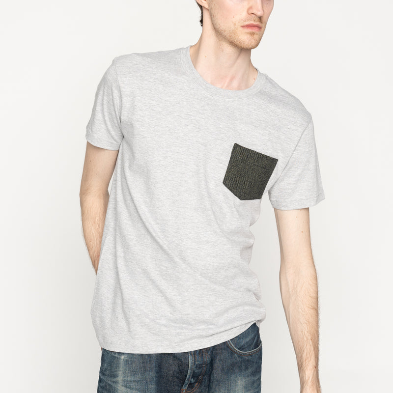 Pocket Tee - Heather Grey - Triple Yarn Twist Brushed Flannel - Forest Green