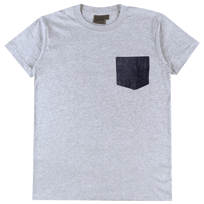 Pocket Tee - Heather Grey + Slub Nep Rinsed Denim - Indigo | Naked & Famous Denim