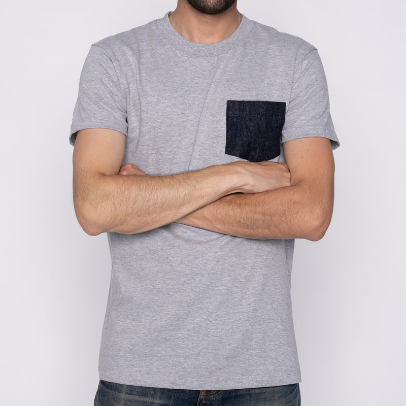 Pocket Tee - Heather Grey + Slub Nep Rinsed Denim | Naked & Famous Denim