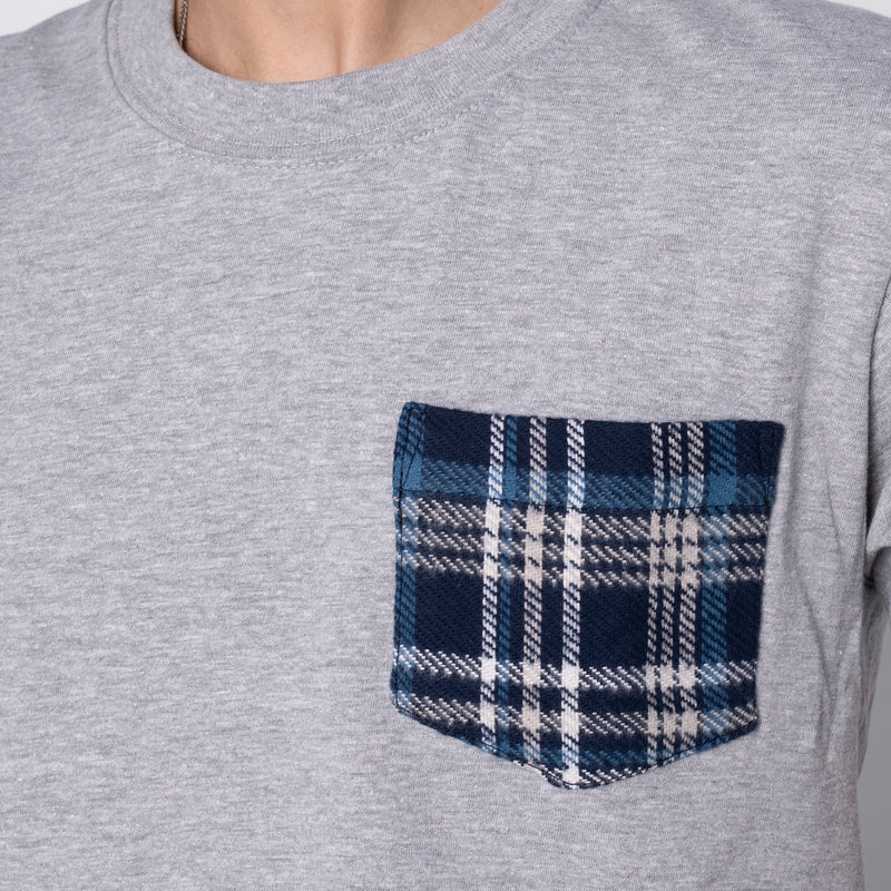 Pocket Tee - Heather Grey + Triple Yarn Twill Check Brush - Navy | Naked & Famous Denim