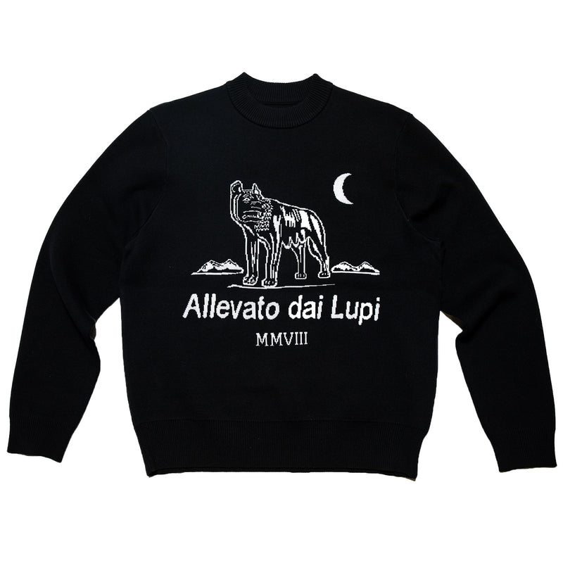 Intarsia knit Slub Sweater - Black