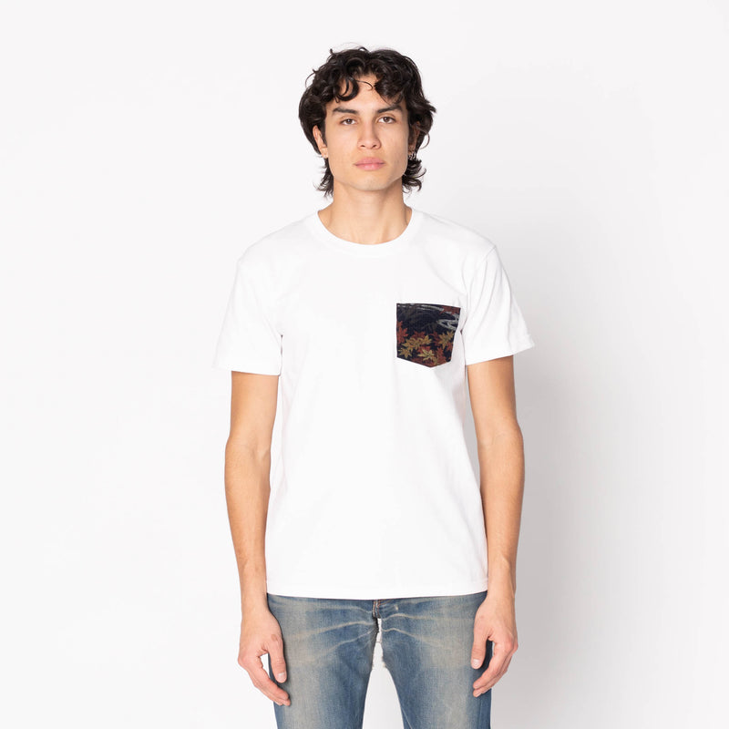 Pocket Tee - White - Printed Autumn - Navy