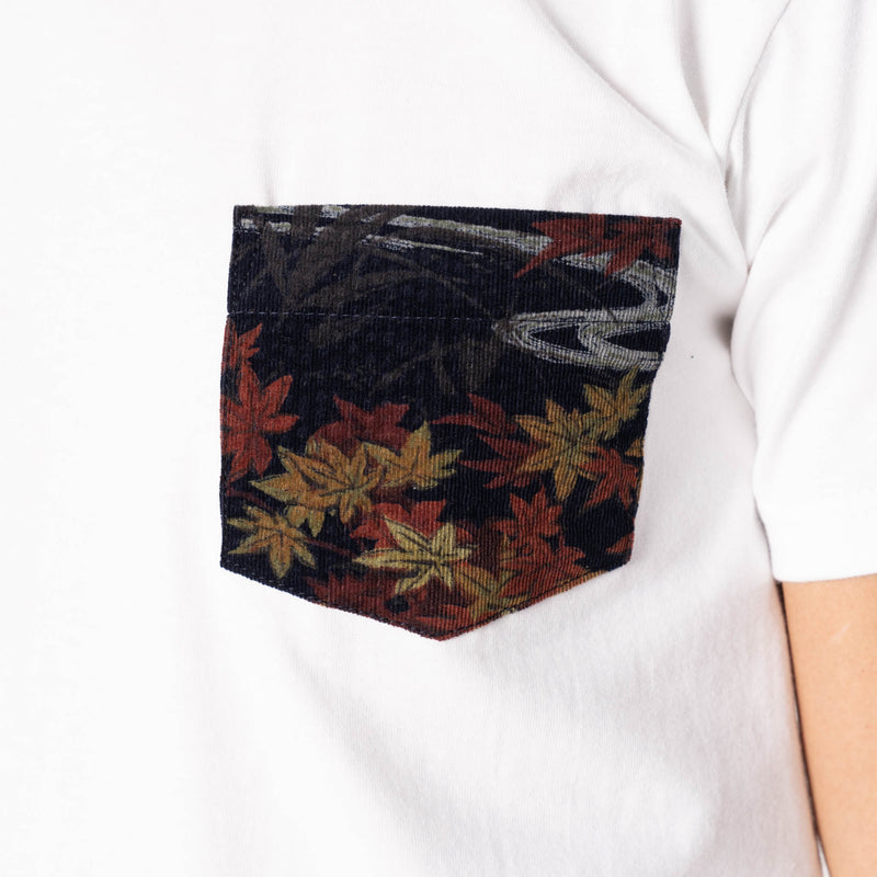 Pocket Tee - White - Printed Autumn - Navy