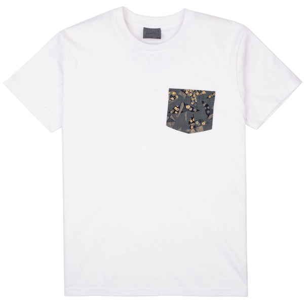 Pocket Tee - White - Origami Poplin - Blue