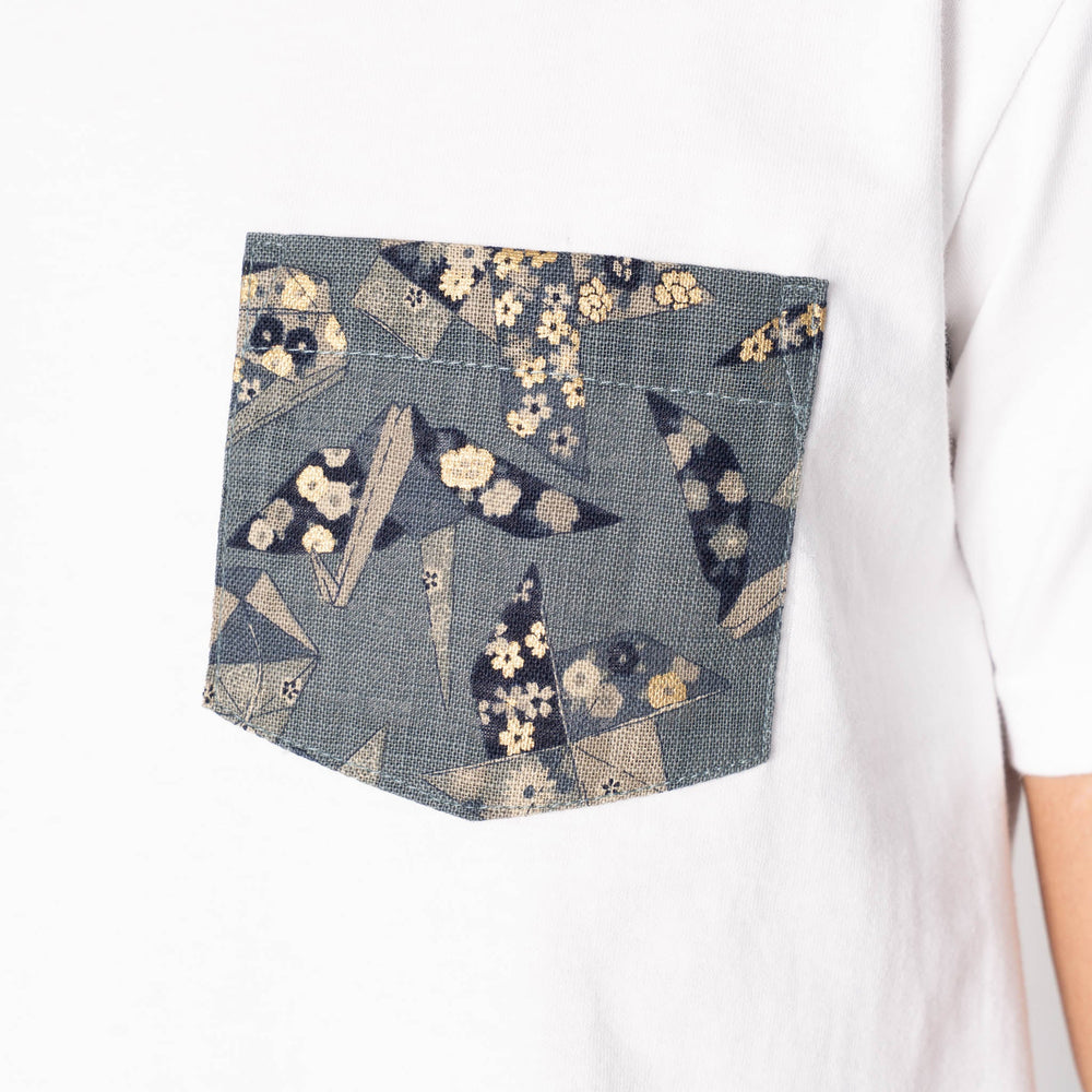 Pocket Tee - White - Origami Poplin - Blue by Naked & Famous Denim