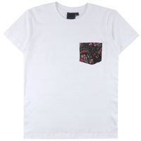 Pocket Tee - White + Muted Flowers Organic - Black | Naked & Famous Denim