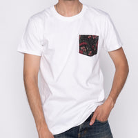 Pocket Tee - White + Muted Flowers Organic - Black | Naked & Famous Denim