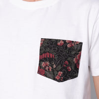 Pocket Tee - White + Muted Flowers Organic - Black | Naked & Famous Denim