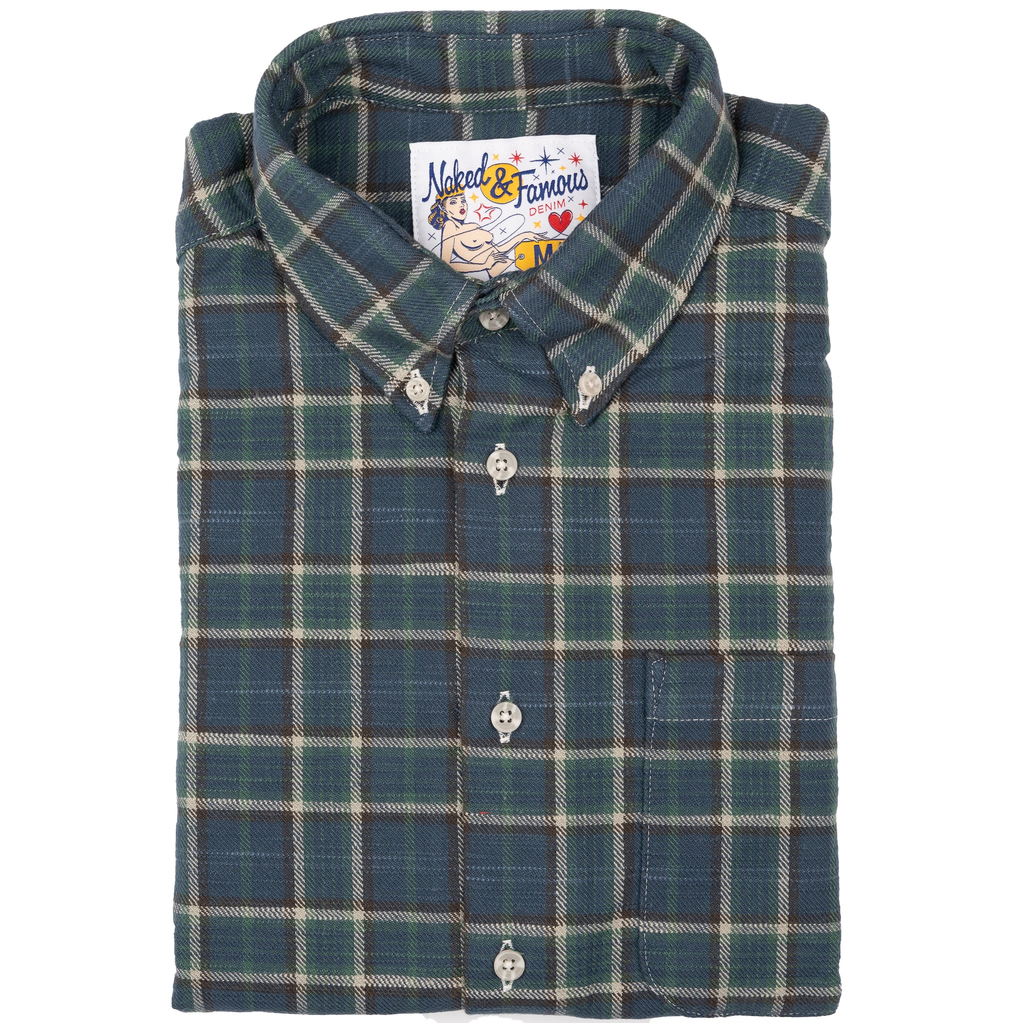 Easy Shirt - Big Slub Check Flannel - Navy + Green by Naked & Famous Denim