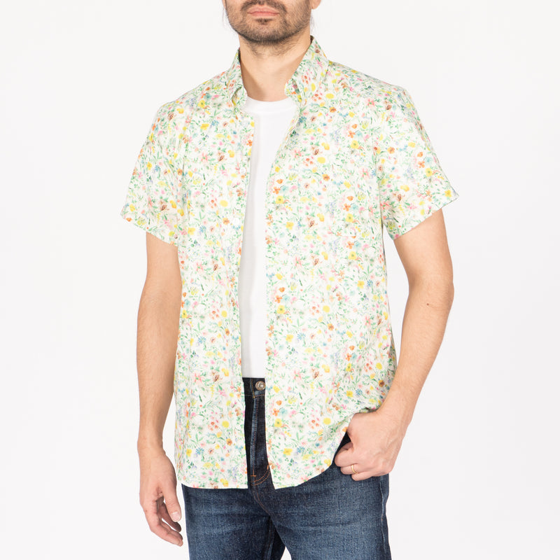 Short Sleeve Easy Shirt - Flower Painting - White | Naked & Famous Denim