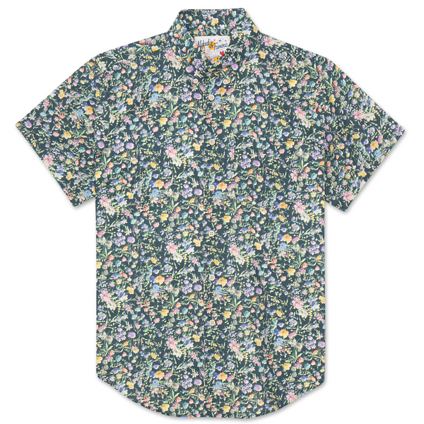 Short Sleeve Easy Shirt - Flower Painting - Navy