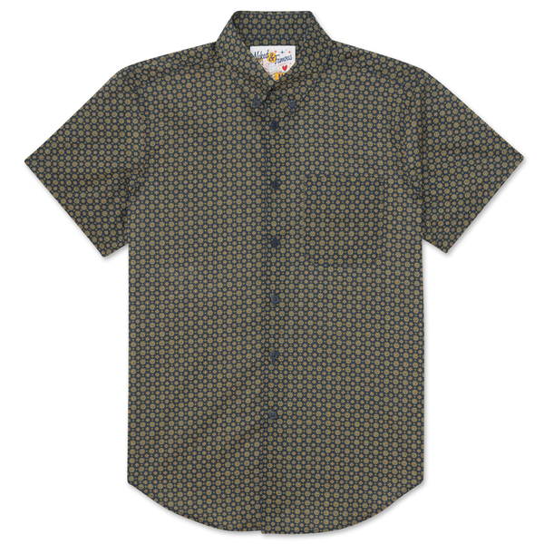 Short Sleeve Easy Shirt - Medallions Print - Navy