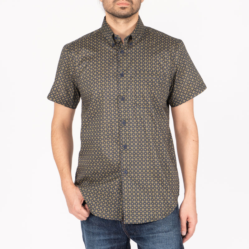 Short Sleeve Easy Shirt - Medallions Print - Navy | Naked & Famous Denim