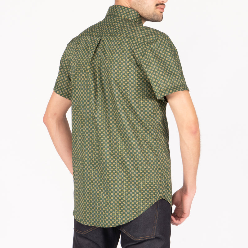 Short Sleeve Easy Shirt - Medallions Print - Green | Naked & Famous Denim