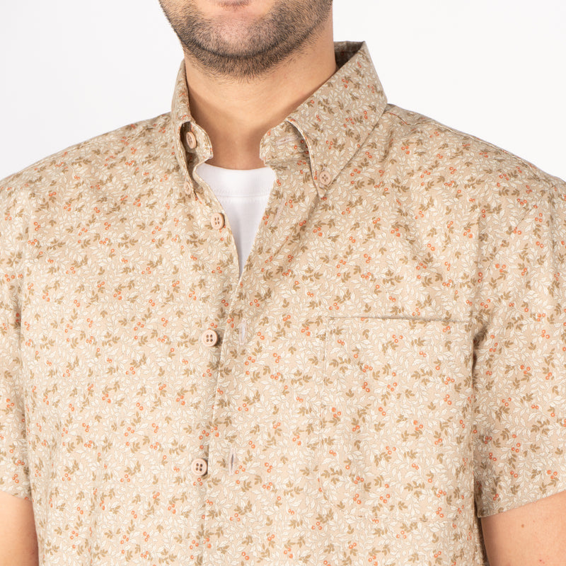 Short Sleeve Easy Shirt - Nuts & Berry - Milk Tea | Naked & Famous Denim