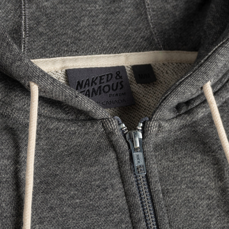 Zip Hoodie - Heavyweight Terry - Charcoal | Naked & Famous Denim