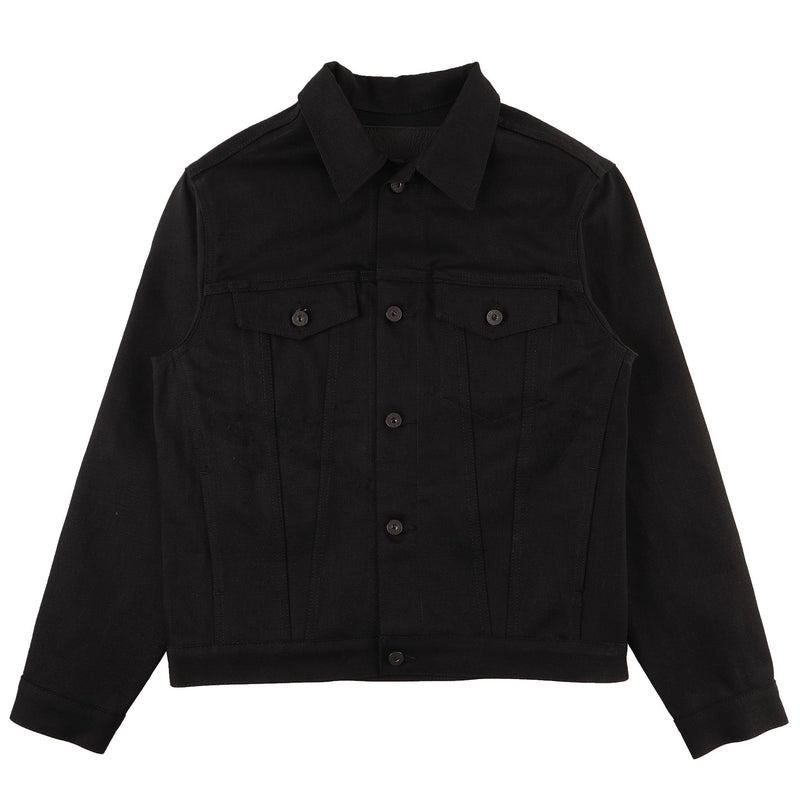 Stealth Pocket Denim Jacket - Solid Black Selvedge - front 