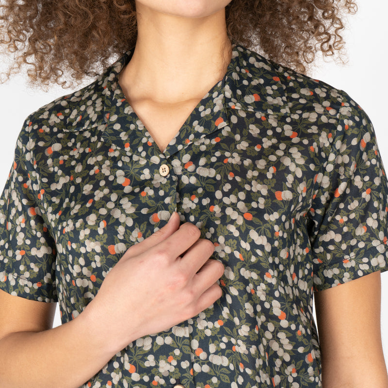 Camp Collar Shirt - Fruit Print - Navy