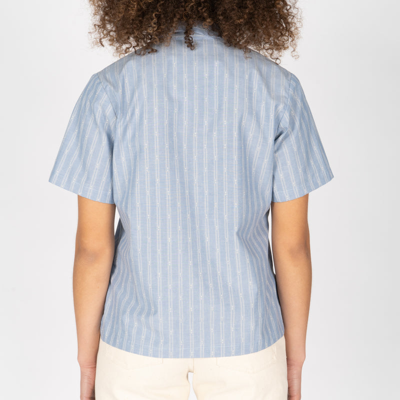 Camp Collar Shirt - Vintage Dobby Stripes - Pale Blue