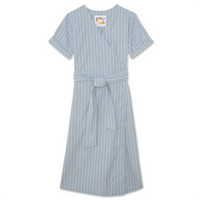 Wrap Dress - Vintage Dobby Stripes - Pale Blue