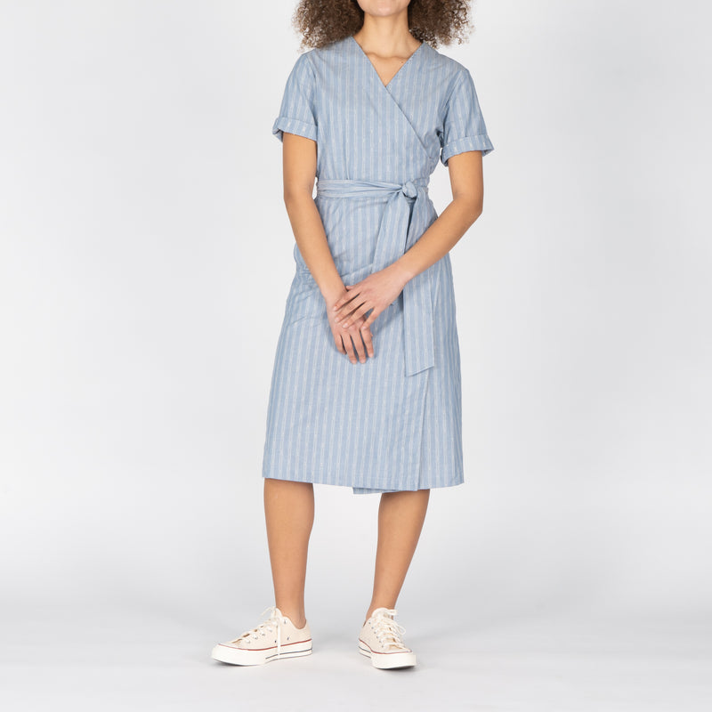 Wrap Dress - Vintage Dobby Stripes - Pale Blue | Naked & Famous Denim