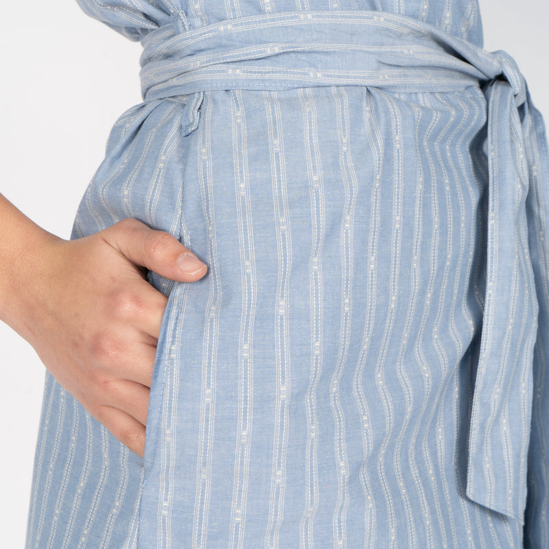 Wrap Dress - Vintage Dobby Stripes - Pale Blue | Naked & Famous Denim