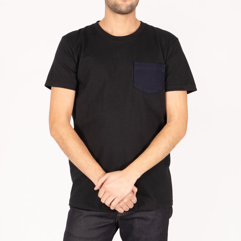 Pocket Tee - Black - Sashiko Double Gauze - Navy | Naked & Famous Denim