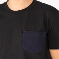 Pocket Tee - Black - Sashiko Double Gauze - Navy | Naked & Famous Denim