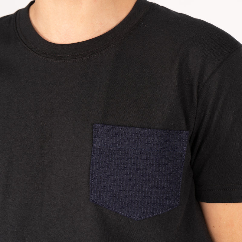 Pocket Tee - Black - Sashiko Double Gauze - Navy | Naked & Famous Denim