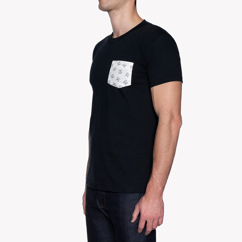 Pocket Tee - Black + Cats Faces - White | Naked & Famous Denim