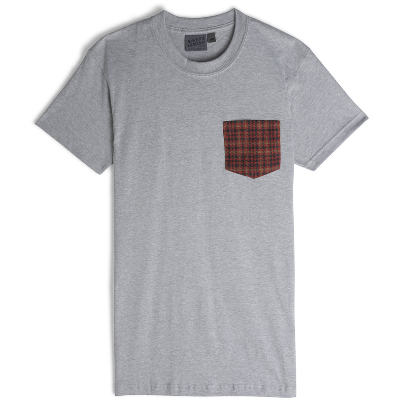 Pocket Tee - Heather Grey - Brushed Vintage Flannel - Red | Naked & Famous Denim