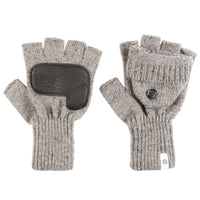 Ragg Wool Convertible Fingerless 'Glomitt' - Grey Tweed With Black Deerskin