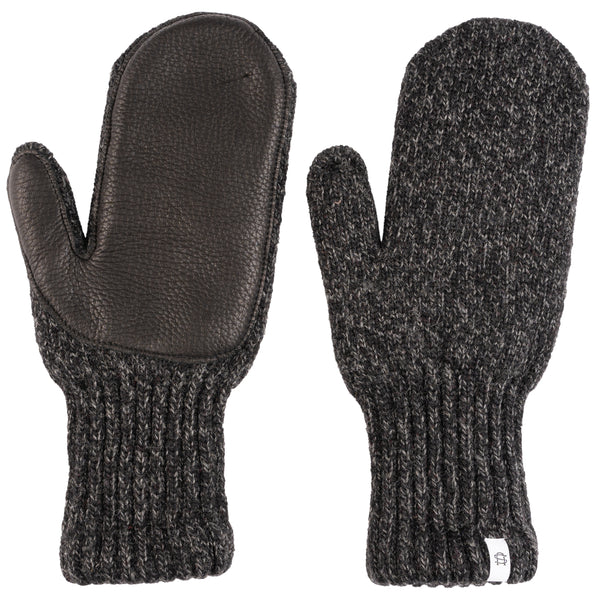 Ragg Wool Mitten - Black Melange With Black Deerskin