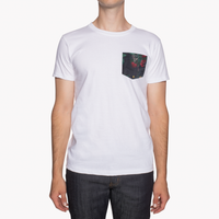 Pocket Tee - White - Botanical Print - Navy | Naked & Famous Denim