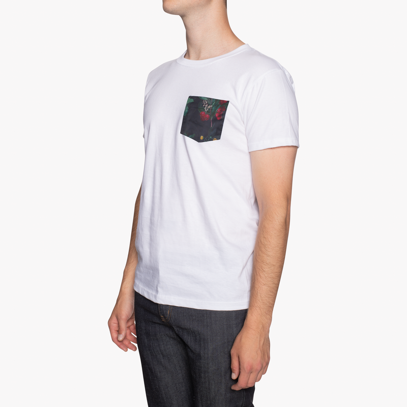 Pocket Tee - White - Botanical Print - Navy | Naked & Famous Denim