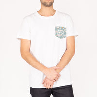 Pocket Tee - White + Fruit Print - Cyan | Naked & Famous Denim