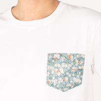 Pocket Tee - White + Fruit Print - Cyan | Naked & Famous Denim