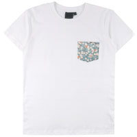 Pocket Tee - White + Fruit Print - Cyan | Naked & Famous Denim